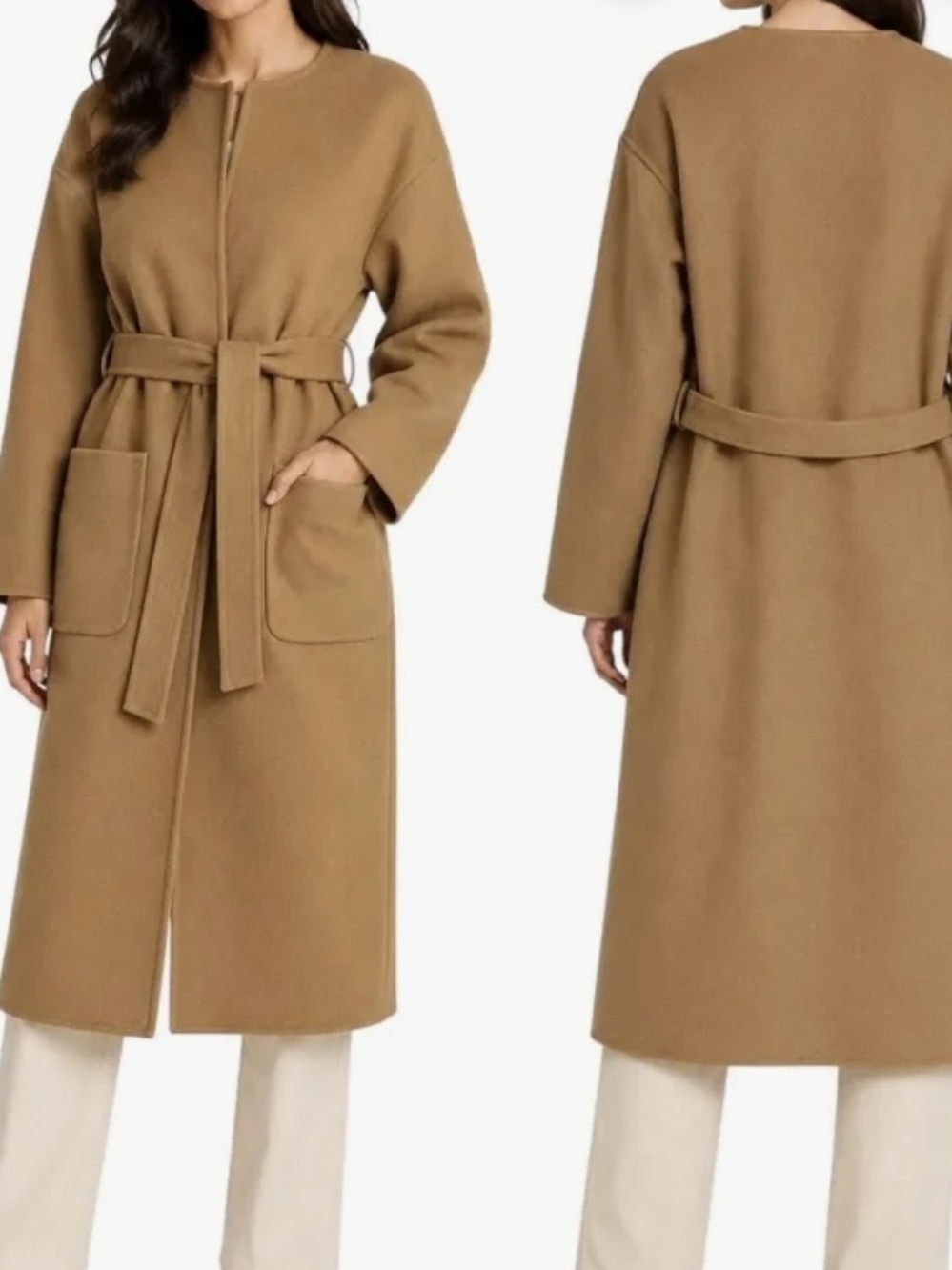 LOFT Camel Belted Long Wool-Blend Coat